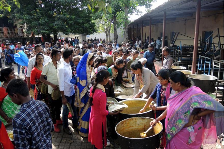 Vegetables and rice are served to pilgrims who come for the feast of Dhori Mata.